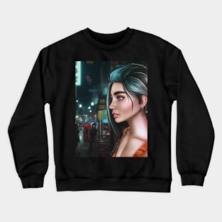 Cyberpunk city girl T-Shirt Crewneck Sweatshirt